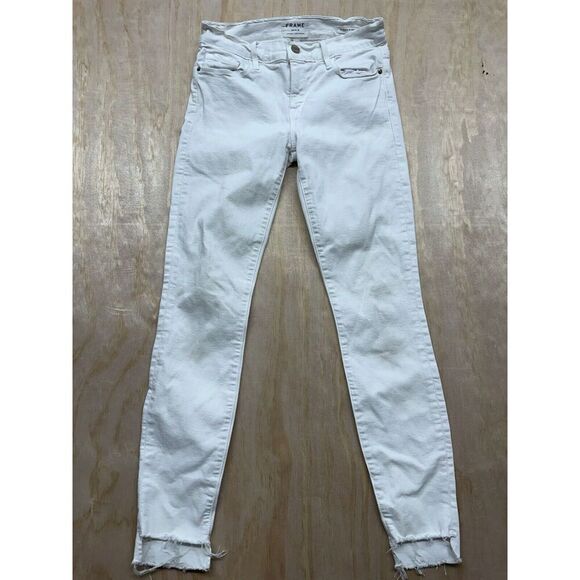 FRAME Jeans Womens Sz 25 White Le Skinny De Jeanne Raw Hem Denim Cotton Stretch - Picture 1 of 6